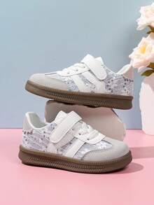 1 Paar Mädchen Trainingsschuhe mit Blumenmuster, Spitze und Pailletten, Klettverschluss, vielseitiger neuer Stil, atmungsaktive Freizeitschuhe für Kinder für Schule, Park, Einkaufen - Weiss - Übersicht 5