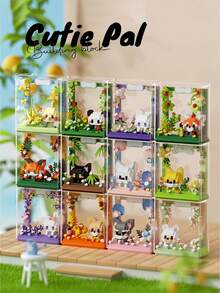 Cute Friends Anniversary Series Set, Adorable Animal Friends Photo Frame Miniature Building Blocks, Cute Bird, Panda, White Rabbit, With Acrylic Display Case, DIY Decoration, Assembled Building Blocks, Building Block Ornament, Suitable For Office Desk And Home Office Decoration. - Multicolor - View 1