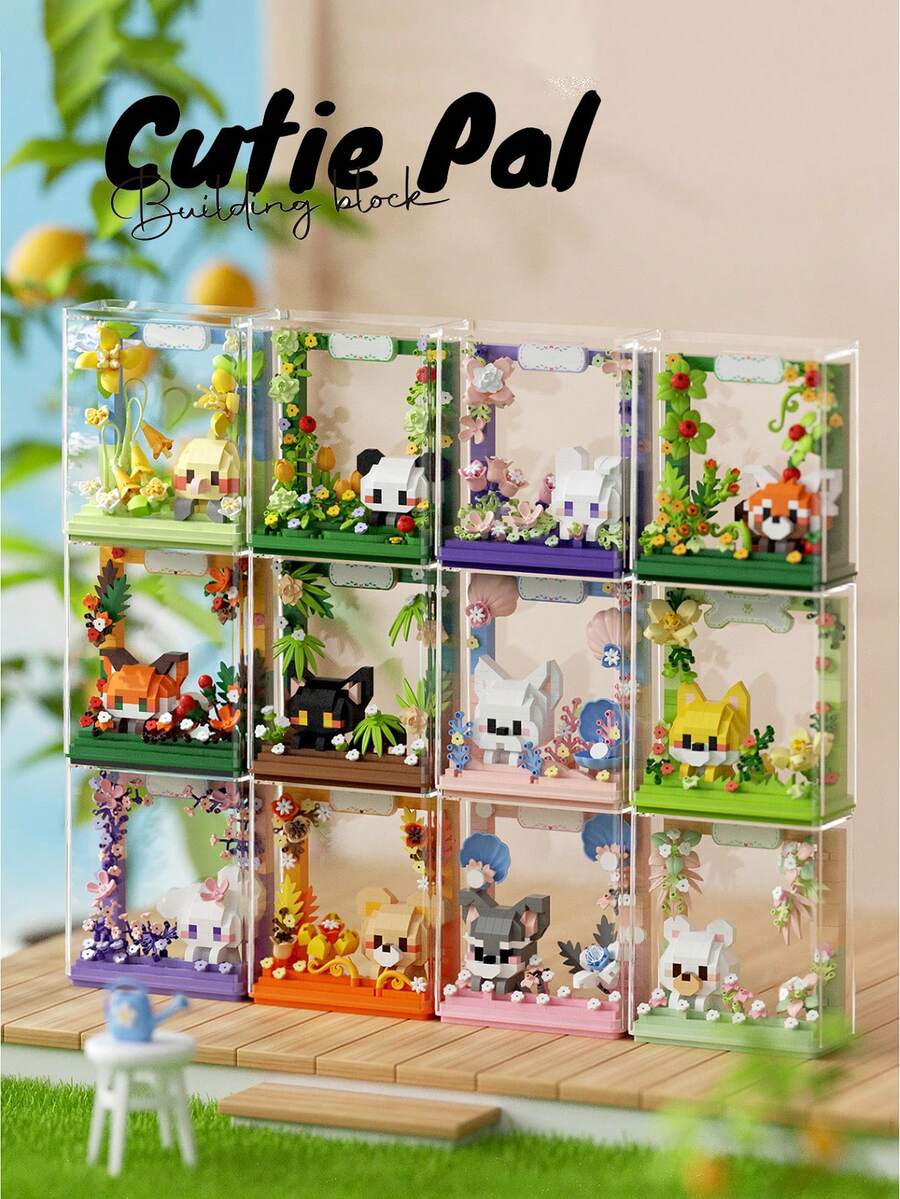 Cute Friends Anniversary Series Set, Adorable Animal Friends Photo Frame Miniature Building Blocks, Cute Bird, Panda, White Rabbit, With Acrylic Display Case, DIY Decoration, Assembled Building Blocks, Building Block Ornament, Suitable For Office Desk And Home Office Decoration. - Multicolor - View 1