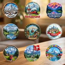 Swiss Red Mountain Train Passing Through Pine Forest And Snow Peaks Magnet, Winding Tracks Into Quiet Fairytale, Suitable For All Metal Surfaces In Your Home - B - View 2