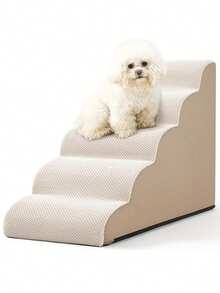 3/4/5-Layer Detachable Washable Pet Stairs Ramp, Suitable For Dogs And Cats, Compressed Soft Foam Pet Ladder, Please Wait 2 Hours After Unpacking For Foam To Fully Rebound, Indoor Support Steps, Suitable For Small, Medium, Large And Elderly Pets, Bedroom And Living Room Supplies - Beige - View 1