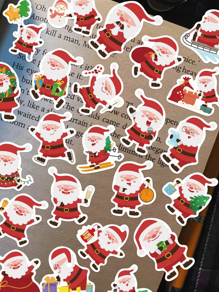 50pcs Santa Claus Stickers For Decorating Planner, Journal, Scrapbook, Notebook, Luggage, Guitar, Black And White Notebook, Tablet, Water Bottle, Phone, Christmas Gift Decoration - Multicolor - View 1