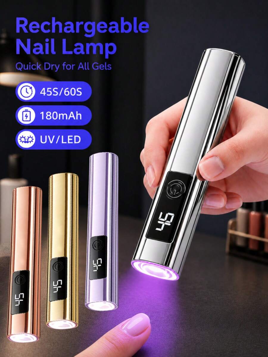 GANLAIX 可攜式美甲烘燈，可充電式 UV LED 凝膠美甲固化燈，180mAh 迷你凝膠指甲油烘乾機，輕巧美甲工具，一鍵式美甲工具，旅行禮物