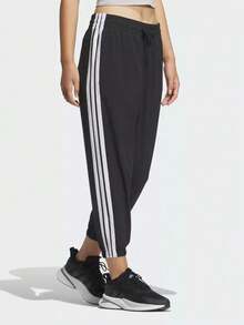 Adidas Women's Three Stripes Comfortable Breathable Woven Sports Pants - Black and White - View 3