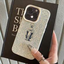 1pc TPU Material Vintage Distressed Blue Pattern Virgin Mary Phone Case Compatible With IPhone 17 Pro Max/17/16 Pro Max/15/13/12/11/ S20 FE/A15/S24/A55/ Note 11/Note 12/Note 13 Pro Full Coverage Anti-Drop Soft Shell Protective Cover - White - View 1