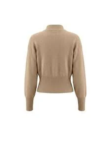 Women's Casual Daily Commute Elegant Minimalist Solid Color Small Fitted Slimming Long Sleeve Cardigan Sweater, Autumn/Winter - Camel - View 8