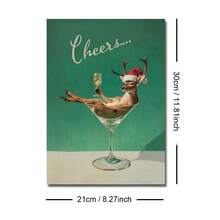 1pc Framed/Unframed Vintage Reindeer Champagne Christmas Funny Canvas Poster Whimsical Xmas Festival Bar Cart Wall Art Print Minimalist Kitchen Cottagecore Decor Rustic Scroll Painting For Dining Room,Living Room,Bedroom,Modern Home Decoration - A - View 15