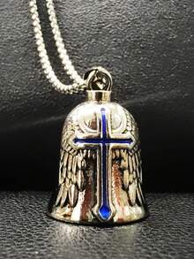 AD Angel Stainless Steel Exorcism Bell, Vintage Punk Riding Decoration Bell, Light Gray Universal Modification Accessory, Suitable For Motorcycles, Bicycles, Blue Cross - Blue Rubber Cross - View 5