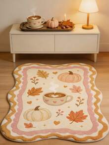 1pc Pumpkin Coffee Maple Leaf Carpet, Autumn/Winter Thickened Area Rug, Living Room Rug, Small Area Rug, Mat, Home Decor, Large Round Carpet For Living Room, Room Decoration, Washable - Multicolor - View 5
