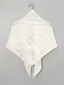 1pc Women's Fashion Autumn/Winter Warm Knitted Shawl Scarf Triangle Kerchief Geometric Hollow Breathable Home Shawl - Pure Color-white - View 1