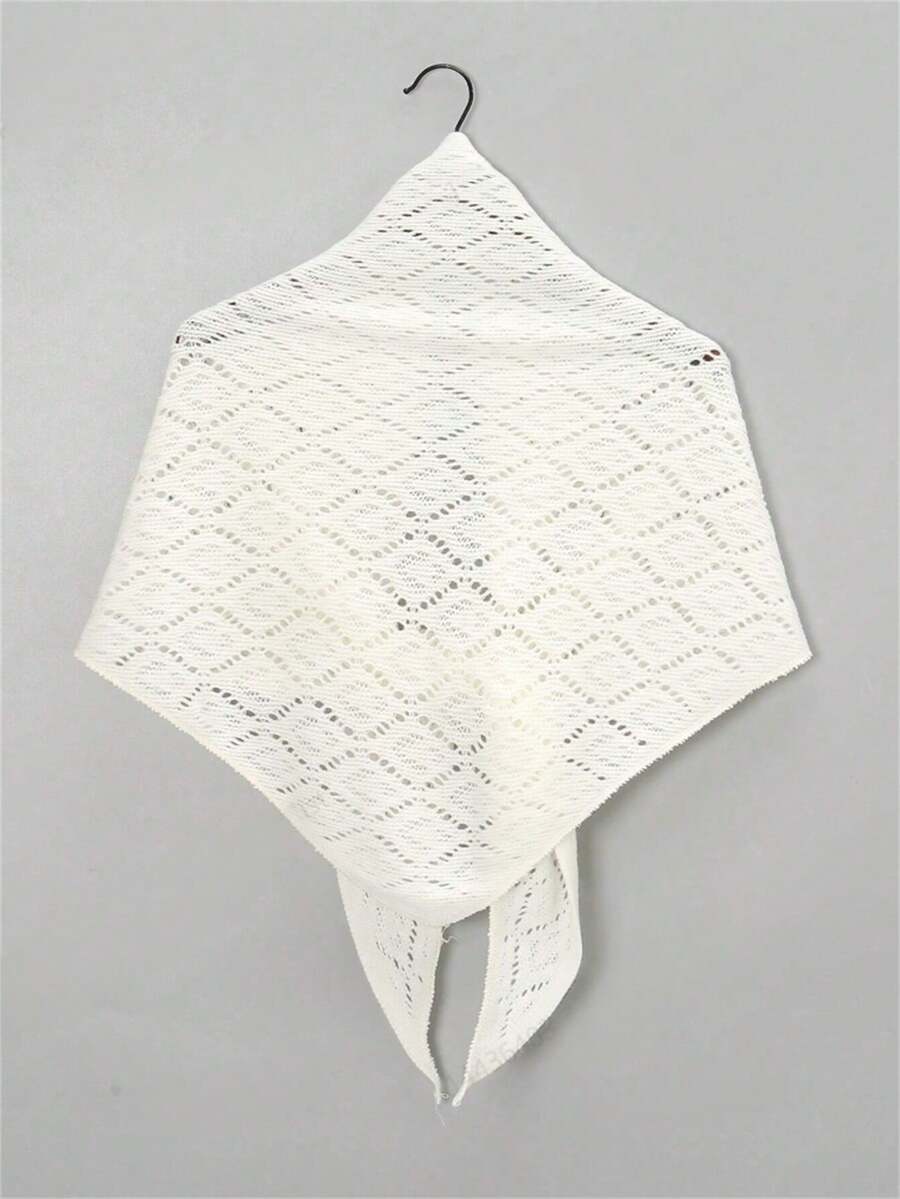 1pc Women's Fashion Autumn/Winter Warm Knitted Shawl Scarf Triangle Kerchief Geometric Hollow Breathable Home Shawl - Pure Color-white - View 1