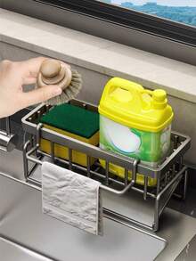 1pc Stainless Steel Kitchen Sink Caddy, Sponge Holder & Dish Soap Organizer With Towel Bar, Drip Tray, Drain Rack, Brush Holder For Countertop, Dishcloth, Scrubber, Soap, Bottle, Small Kitchen Sink Storage - Multiple Styles and Colors - View 6