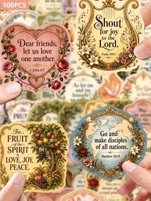 50/100pcs Vintage Victorian Style Bible Verse Stickers, Floral Antique Scripture Decals For Bible Journaling, Scrapbooking, Notebook Decoration, Christian Crafts And Religious Gifts - 7*6*1 - View 11