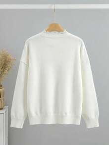 GIGOGOU 大尺碼 1XL-5XL 秋冬加厚蕾絲針織毛衣 休閒 V 領套頭衫 柔軟舒適 白色 秋季 - 白色 - 查看 7
