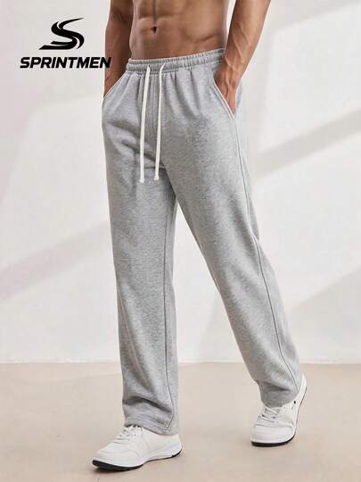 1pc Light Gray Thermal Lined Casual Men's Sweatpants, Men's Joggers, Men's Long Pants, Drawstring Elastic Waist, Casual Sports Style, Machine Washable, Gym, Basketball, Sports, Daily Commute, Comfortable Sports Outfit