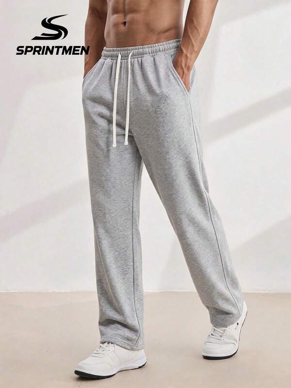 1pc Light Gray Casual Men's Sweatpants, Drawstring Elastic Waist, Casual Sports Style, Machine Washable, Gym, Basketball, Sports, Daily Commute, Comfortable Sports