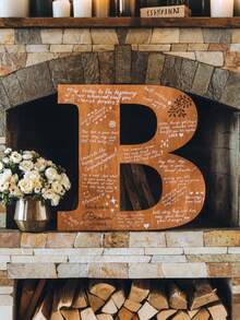 1pc Personalized Wooden Letter Guest Book - Orange, Rustic Bohemian Style, With Custom Initial Decoration, Suitable For Weddings, Graduation Season - Multicolor - View 2