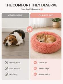 1pc Soft Plush Round Pet Bed With Matching Blanket, Fluffy Donut Dog Bed Cat Bed, With Raised Cushion Edge, Warm And Comfortable Indoor Sleeping Nest, Suitable For Puppies, Kittens, Cats And Small Dogs, Medium Dogs Bedroom, Living Room, Cage And Home Use Bed - Pink - View 4