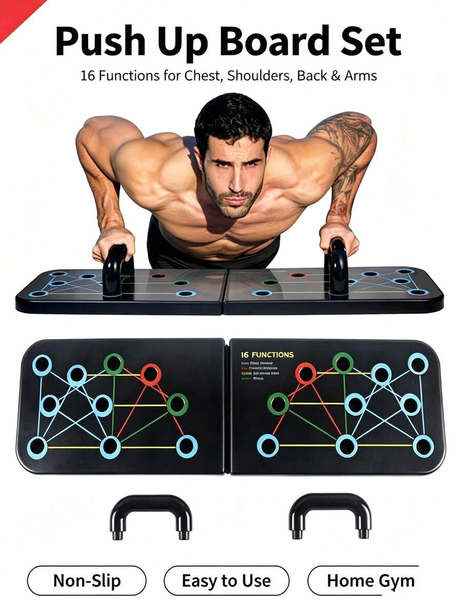 Foldable Push Up Board, 16 In 1 Color Coded Pushup Stand, Multifunctional Chest Shoulder Triceps Back Workout Equipment, Portable Home Gym Strength Training Push Up Bars For Men Women - Multicolor - View 1