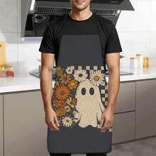 1pc Halloween Daisy Ghost Print Apron, Featuring Checkerboard Daisy Ghost Pattern, Durable Cooking Apron Suitable For Bakers, Cake Decorators, BBQ Enthusiasts, Gardeners, Painters, Nail Artists - Perfect Gift For Home And Professional Chefs - Multicolor - View 12
