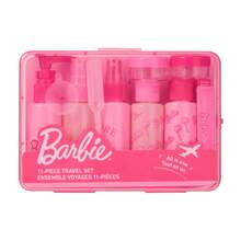Miniso Set Botol Perjalanan Barbie 11 Buah Warna Pink, Wadah Kosmetik Isi Ulang, Perlengkapan Mandi Portabel dengan Kotak Penyimpanan, Perlengkapan Perjalanan untuk Sampo dan Losion - Berwarna merah muda - View 1
