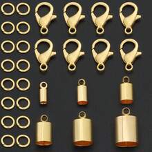 100pcs Golden DIY Connector Making Parts Including Lobster Clasp + Closed Jump Rings + Multiple Sizes Smooth Pendant Connectors Suitable For Handmade Weaving DIY Necklace, Anklet, Bracelet, Round Single Loop, Pendant Connector, Bag Chain Connector Ring, Beaded Accessories And Other Jewelry Making Materials DIY Jewelry Making Parts - Accessory Set - View 4