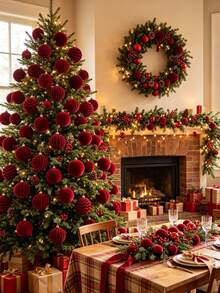12pcs/Set Burgundy Christmas Balls, Red Flocked Christmas Balls, Christmas Tree Decor Balls, Christmas Decorations, Christmas Hanging Decor, Christmas Party Decor, Christmas Home Decor, Christmas Room Decor, Indoor/Outdoor Christmas Decor, Christmas Party Supplies, Christmas Eve Decor, Christmas Stocking Fillers, Xmas Decor, Winter Decor, Christmas Gifts, Christmas Party Bag Fillers, Party Favors, 2027 New Year - Red - View 2