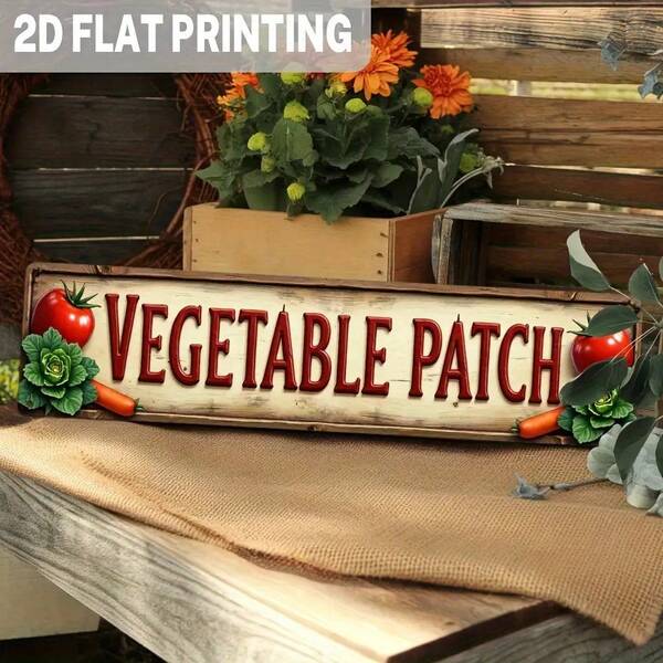 2D Flat, 1pc Vintage Carved Vegetable Garden Iron Sign, Farmhouse Kitchen & Garden Wall Decor, Colorful Vegetable Illustration, Rustic Style "Vegetable Patch" Text, Indoor/Outdoor Decoration, 4x16 Inches