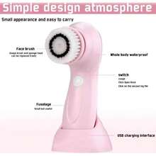 3-In-1 Electric Facial Cleansing Brush, Multi-Function Rotating Massage Face Washer, Blackhead & Pore Cleanser, 450mAh - Pink - View 7