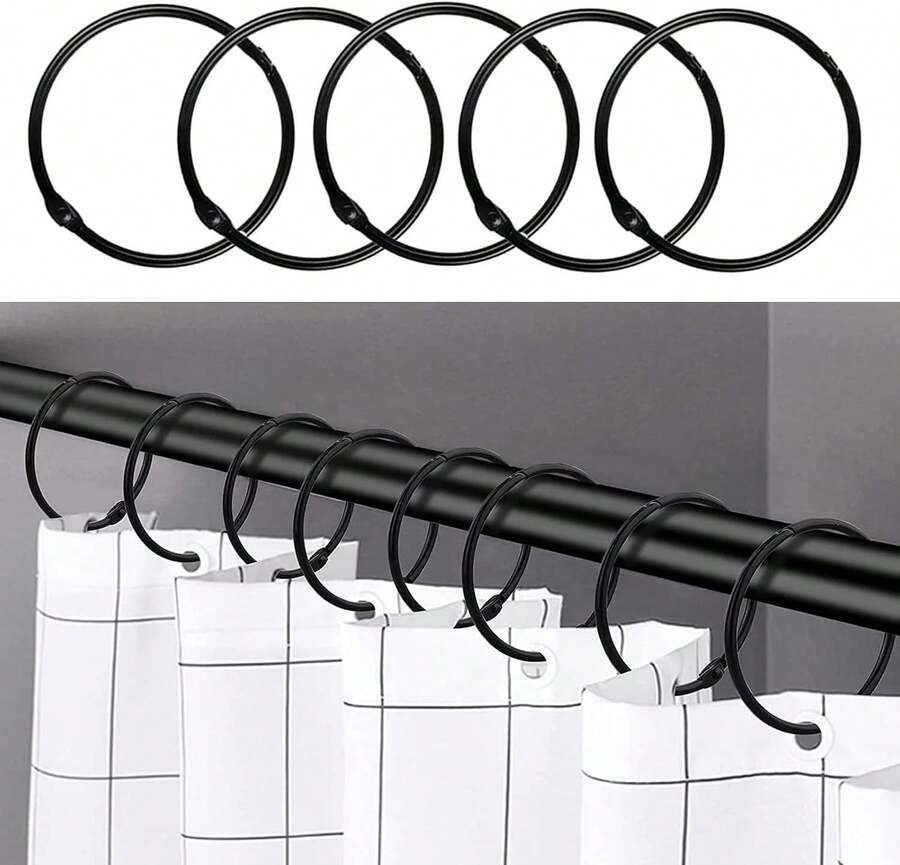 Set Of 24 Shower Curtain Rings, Shower Curtain Hooks, And Bathroom Shower Curtain Rings-Suitable For Shower Curtains, Shower Rods, And Curtain Hooks-Black - Black - View 1