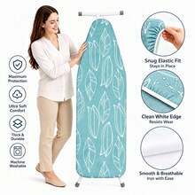 1pc Blue Leaf Pattern Ironing Board Cover | Polyester Material, Heat Resistant, Elastic Edge, Easy To Install, Machine Washable, Fits Most Ironing Board Sizes, Cover Only - Blue Leaf - View 3