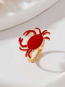 1pc/4pcs Crab Seahorse Starfish Turtle Shaped Bohemian Vacation Style Red Purple Blue Orange Drip Oil 3D Textured Gold Metal Marine Creature Rings For Daily Wear, Party, Music Festival, Street Style, Beach, Seaside, Bikini, Elegant And Exquisite Women's Rings - Marine Life - View 9