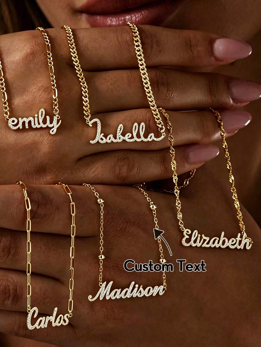 Custom Cursive Name Necklace, Stainless Steel Delicate Personalized Collarbone Chain, Women's Gift - Matte Gold (with Glitter) - View 1