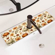 1pc Thanksgiving Multi-Color Pumpkin Pattern Rubber Faucet Splash Guard, Bathroom Faucet Splash Mat, Mud Guard, Moisture-Proof Non-Slip Faucet Pad, Kitchen Countertop Accessory. Protect Your Kitchen Countertop. - Multicolor - View 3