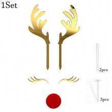 1Set/2Sets Gold Mirror Acrylic Reindeer Antler Cake Topper, Christmas Rudolph Eyes Cake Decor, Xmas Party Cake Decorations - Multicolor - View 9