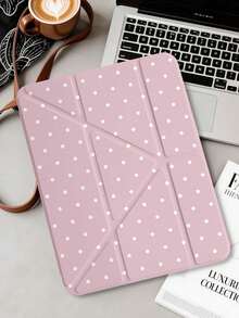 1pc Bean Pink Polka Dot Tablet Case Compatible With IPad Mini6/7/Air/Air2/9.7/10.2/10.5/10.9 (Air4-Air8)/Pro 11/10th Gen/A16/Pro 11 2024, Painted Pattern Tablet Cover With Transparent Acrylic Back Shell, Silk Texture 8-Fold Stand, Auto Sleep/Wake, Built-In Pencil Slot, Pencil Not Included, Some Models With Camera Frame - Multicolor - View 3