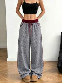Women Plaid Loungewear Pants, Fall Winter Loose Drapey Straight‑Leg Slim Fit Casual Long Pants Wearable Outdoors - Multicolor - View 3