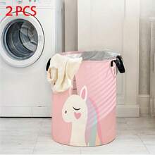 1/2pcs Heart-Shaped Unicorn Horse Pattern Printed Storage Box, Suitable For Room Decor, Basket, Bedroom And Other Multi-Scene Round Storage Box, Can Store Clothes And Household Books, Multi-Functional Room Matching, Convenient Laundry Basket - View 7