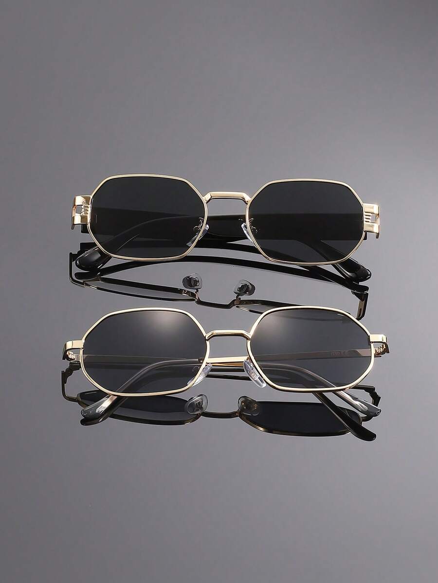 2 Pairs Men's Fashion Geometric Pattern Frame Glasses, Perfect Fusion Of Geometric Lines And Personalized Charm, Suitable For Daily Commute, Casual Vacation, Party Gathering, Street Style Outfit, Social Activities, Fits All Face Shapes - Multicolor - View 1