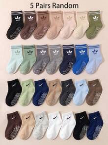 5/10/20 Pairs Random Anti-Slip Baby Socks, Double Stripe Cuff With "Sport" Letter Pattern Mid-Calf Socks, Unisex Baby Floor Socks, Baby Essentials - Multicolor - View 16