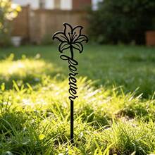 1pc Customized Floral Memorial Stake, Metal Tombstone, Rose Cemetery Plaque, Birth Flower, Memorial Garden Stake - Black - View 6