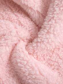 Girls' Casual Fashion Solid Color Vertical Stripe Stand Collar Single-Breasted Design Fleece Lined Thickened Jacket, Versatile For Autumn/Winter - Pink - View 10
