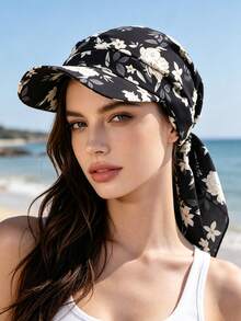 1pc Leopard Print Floral Tie-Up Bucket Hat, Suitable For Travel, Vacation, Daily Wear, Sun Protection, Multiple Colors Available - Sun Hat With Scarf - View 7