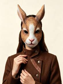 Two-Tone Realistic Rabbit Mask, 3D Plush Textured Breathable Animal Full Face Head Cover, Adult Easter Halloween Cosplay Costume, Escape Room Mystery Party Masquerade Funny Photo Prop - Multicolor - View 6