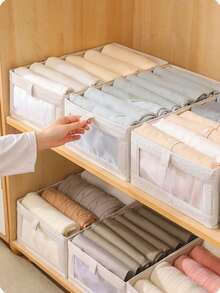 1pc Foldable Clothing And Blanket Storage Bag, Storage Box With Transparent Window And Handle, Reinforced Foldable Linen Storage Basket, Home Storage, Clothing Storage Box, Bedroom Storage, Closet Organization, Dorm Storage Box, Clothing Organization - Multicolor - View 3