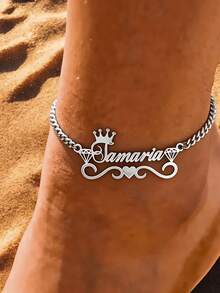 Custom Minimalist Heart Name Anklet, Personalized Heart Name Anklet, Stainless Steel Fashion Waterproof Durable Jewelry, Beach Sand Vacation First Choice Jewelry, Name Jewelry, Family Jewelry, Mother Jewelry, Gift For Wife, Her Birthday Gift - Silver - View 5