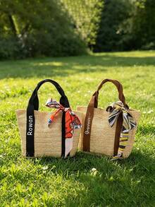1pc Customizable Personalized Woven Bag, One Shoulder/Crossbody Straw Bag, Large Capacity Women's Handbag, Customizable Woven Bag, Beach Bag, Women's Tote Bag, Shoulder Bag, Handbag, Customizable Personalized Text And Letters, Suitable For Shopping, Travel, Vacation And Outdoor Beach Use, Reusable, Large Capacity, Fashionable Minimalist Exquisite, Unique Gift For Girlfriend, Mother, Friend, Best Friend And Family - Multicolor - View 10
