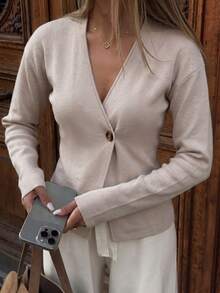 Women's Autumn Long Sleeve Button Front Cardigan - Oatmeal - View 6