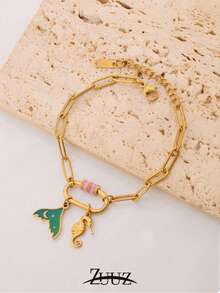 1pc Stainless Steel Ocean Style Pendant Bracelet For Women Fashion Simple 18K Gold Plated Elliptical Buckle Charms Bracelets Jewelry - Bracelet - View 3