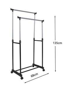 Single/Double Pole Height Adjustable Freestanding Metal Clothes Rack, Modern Minimalist Silver And Black Rectangular Frame Garment Rack With Universal Caster Wheels, Suitable For Bedroom, Balcony, Laundry Room And Clothing Display - Multicolor - View 14